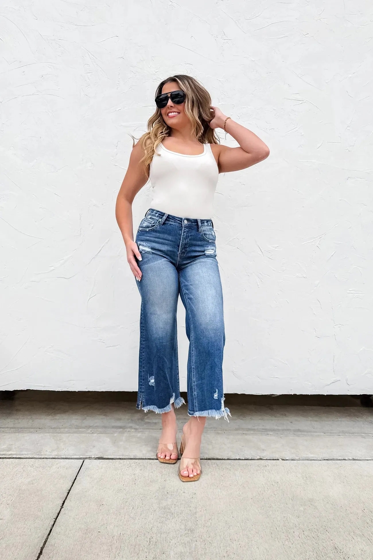 Ash Crop Wide Leg Jeans