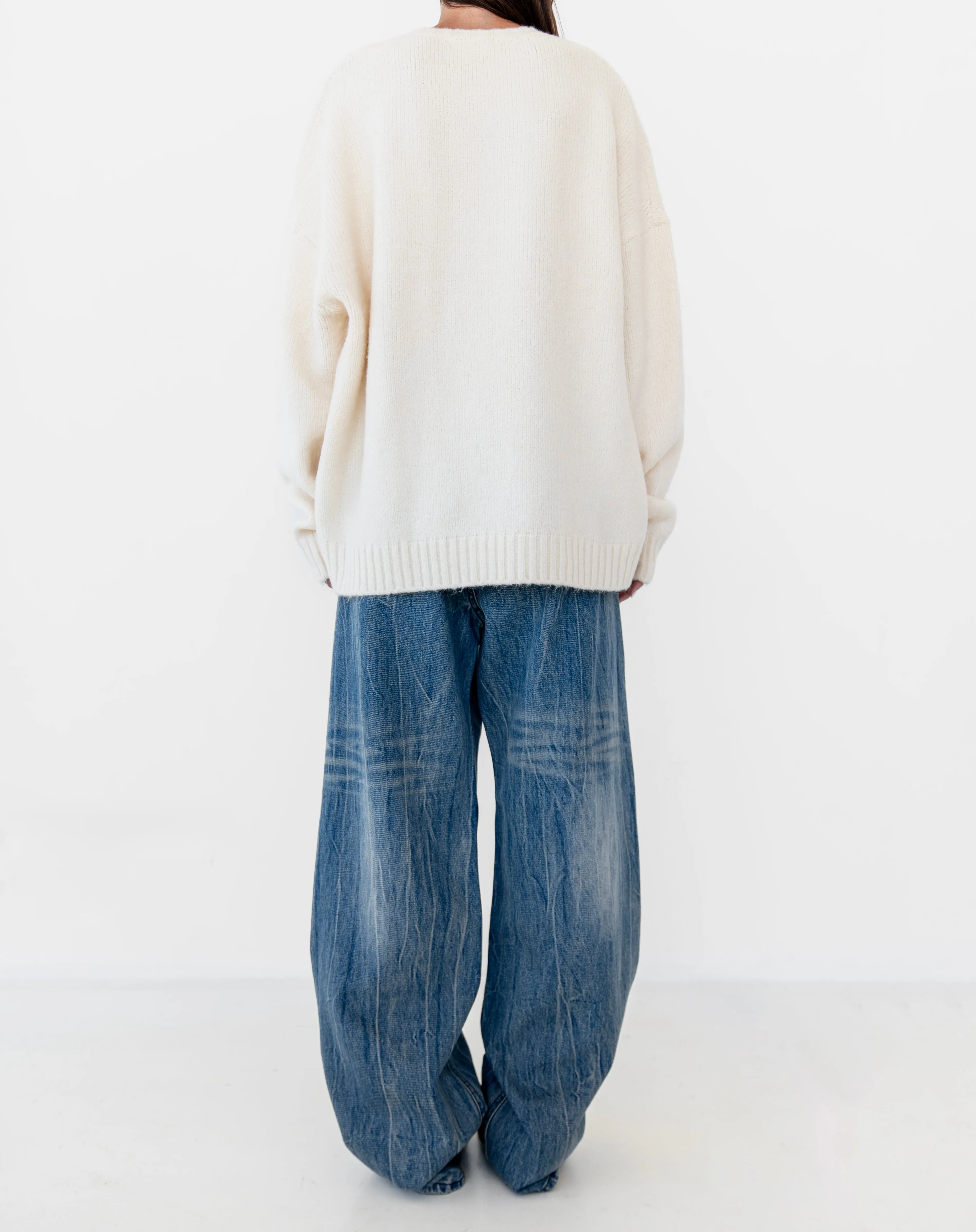 Asher Asymmetrical Waistband Jeans, Mid Wash