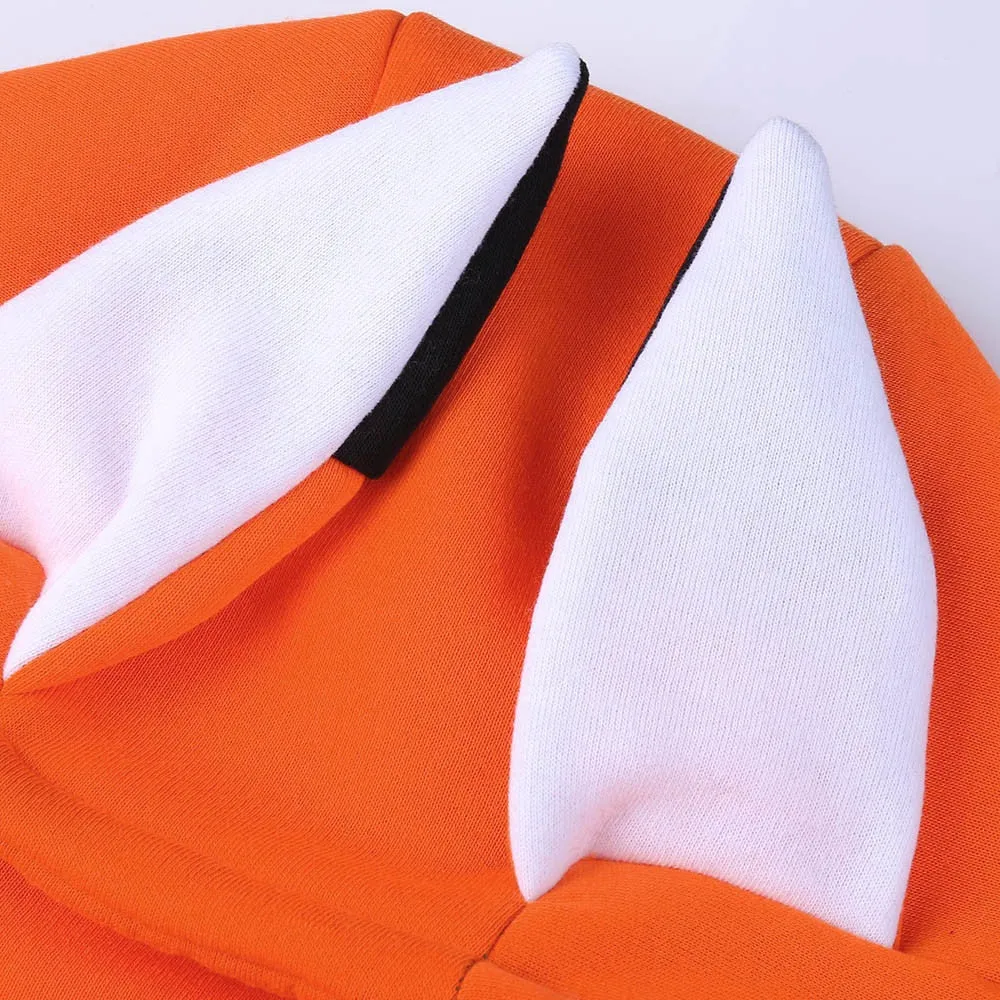 Autumn Women Thumb Sleeve Fox Ears Patchwork Hoodies Kawaii zipper Tracksuit