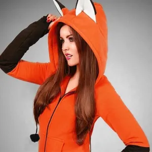 Autumn Women Thumb Sleeve Fox Ears Patchwork Hoodies Kawaii zipper Tracksuit