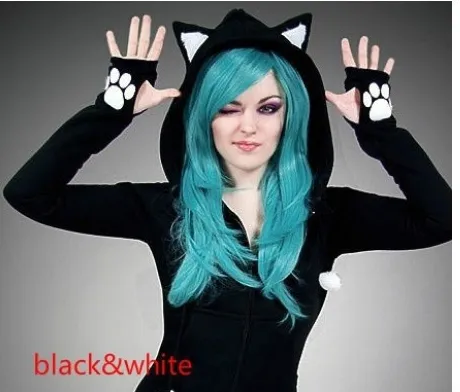 Autumn Women Thumb Sleeve Fox Ears Patchwork Hoodies Kawaii zipper Tracksuit