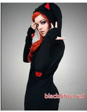 Autumn Women Thumb Sleeve Fox Ears Patchwork Hoodies Kawaii zipper Tracksuit