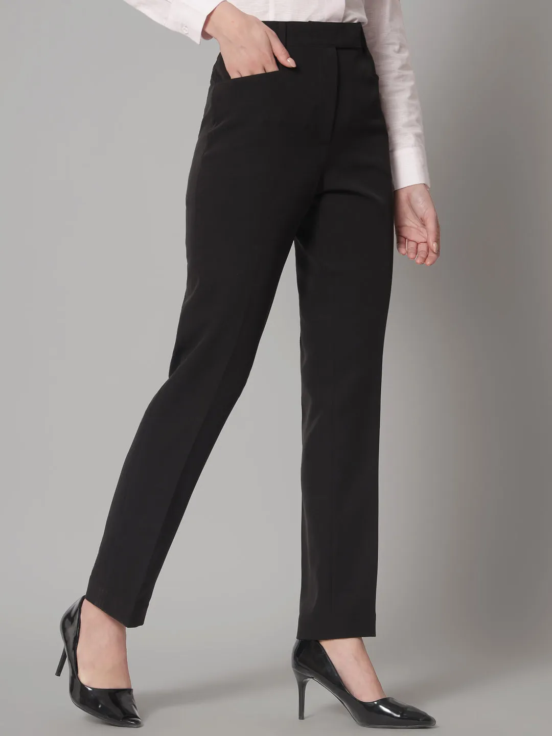 Black Polyester Stretch Pants