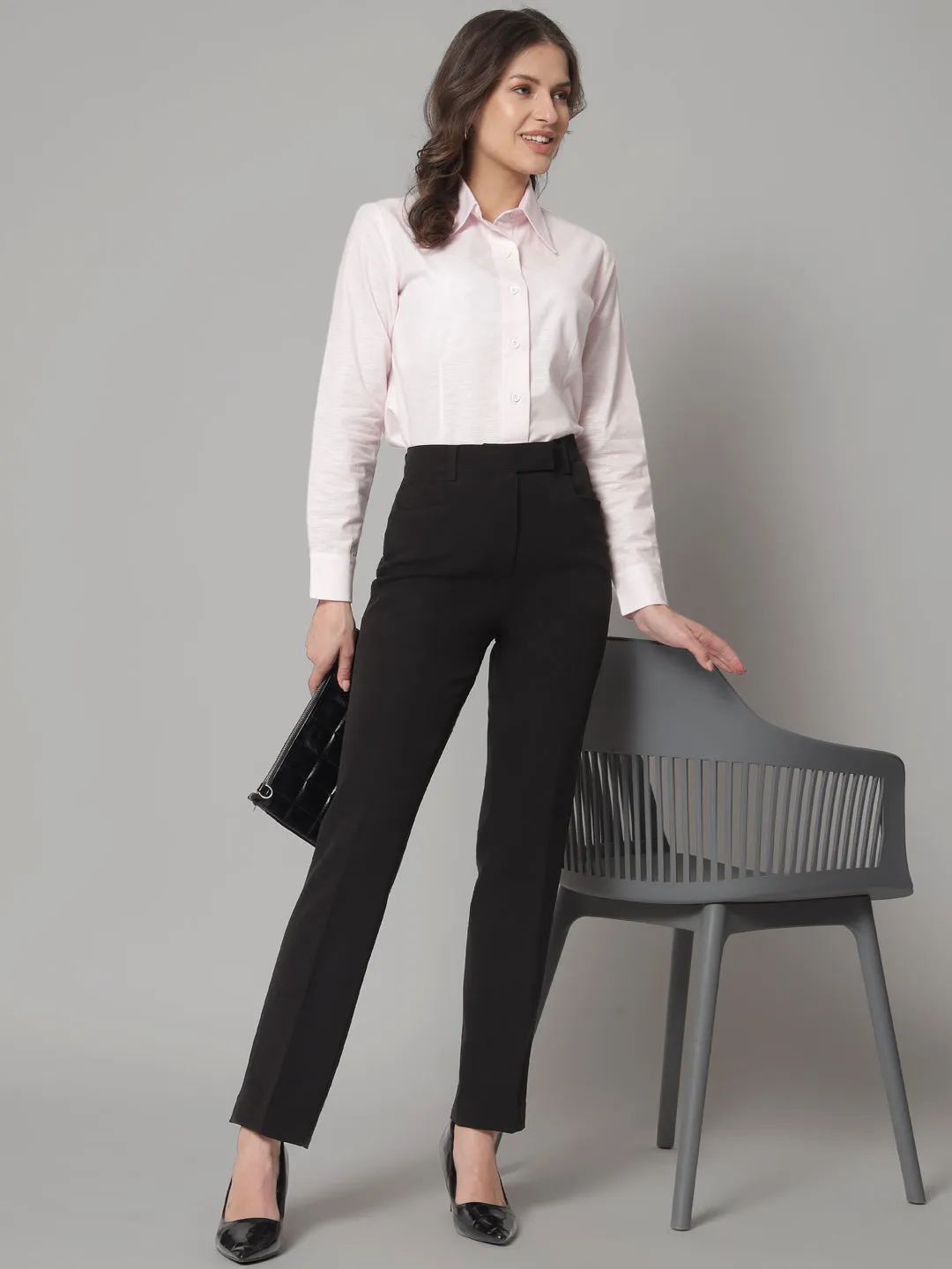 Black Polyester Stretch Pants