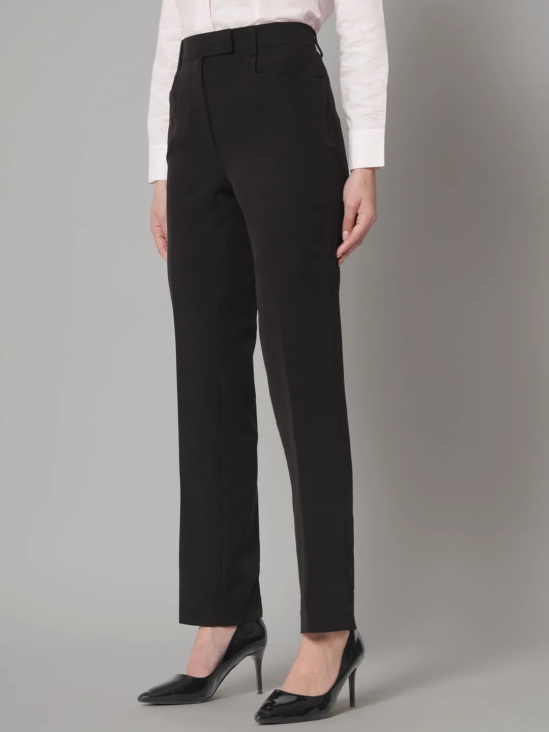 Black Polyester Stretch Pants