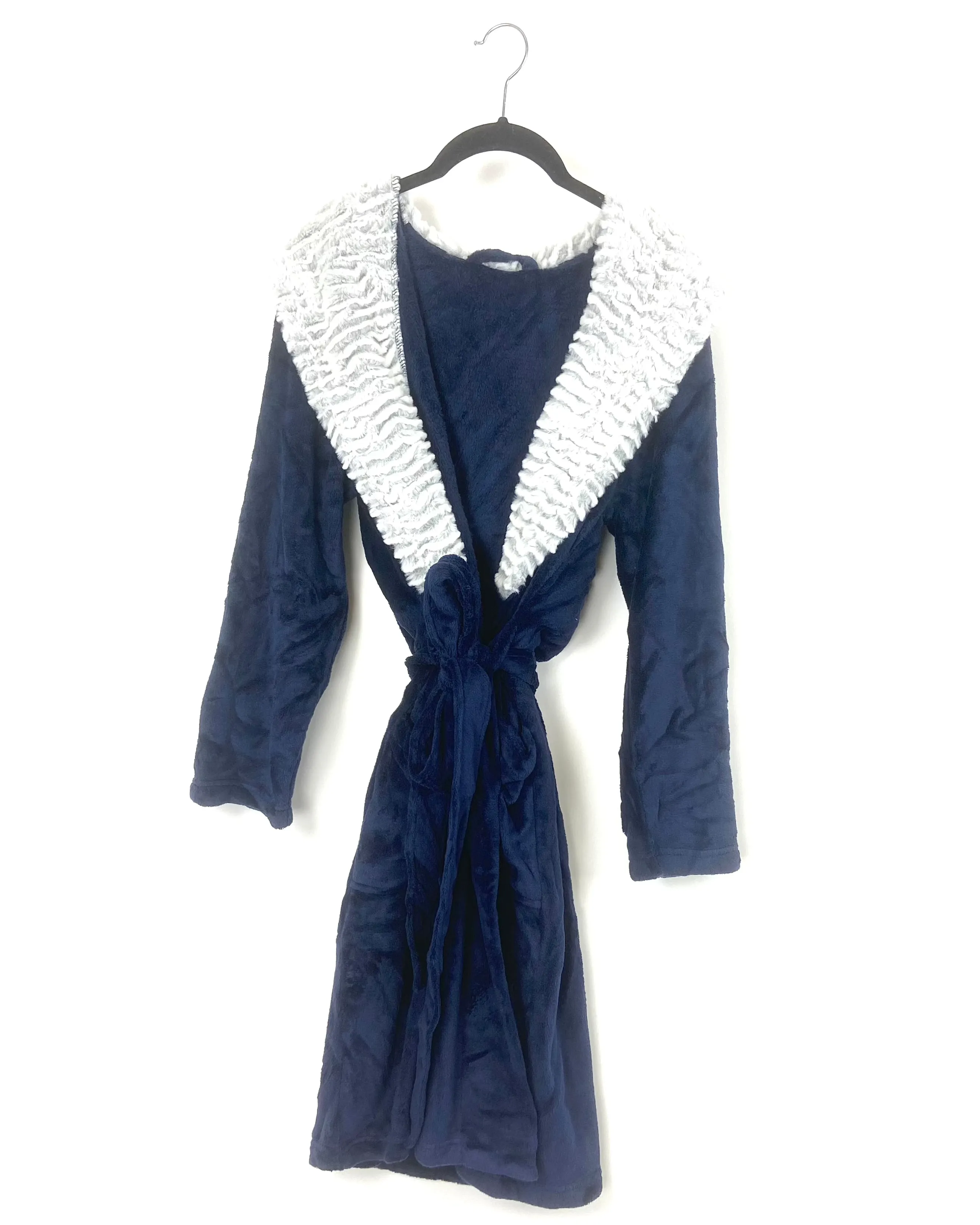 Blue And Gray Faux Fur Robe - Small