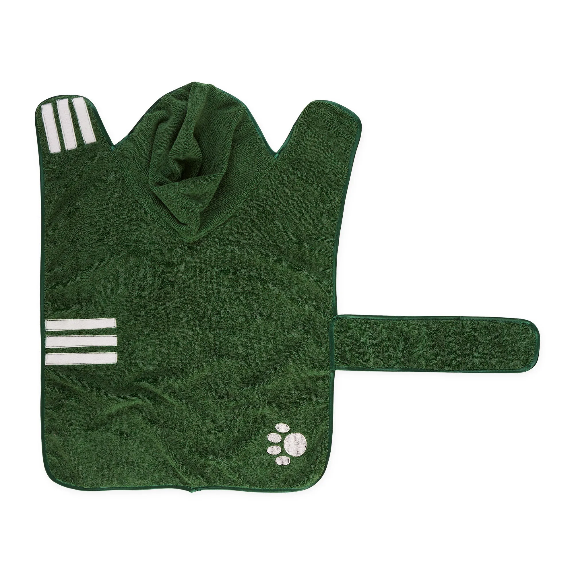 Bone Dry Terry Microfiber Pet Robe, Embroidered Paw Print - Hunter Green - Large, 35-50 lbs