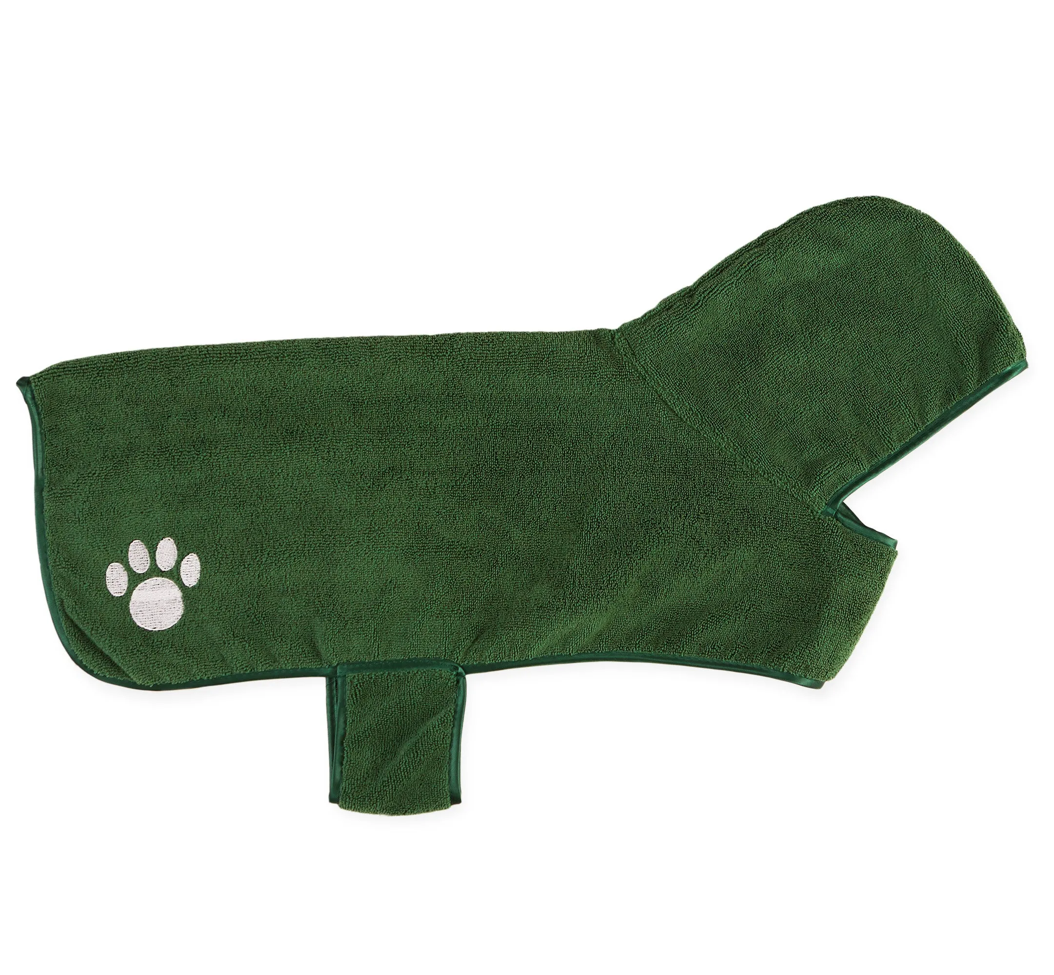 Bone Dry Terry Microfiber Pet Robe, Embroidered Paw Print - Hunter Green - Large, 35-50 lbs