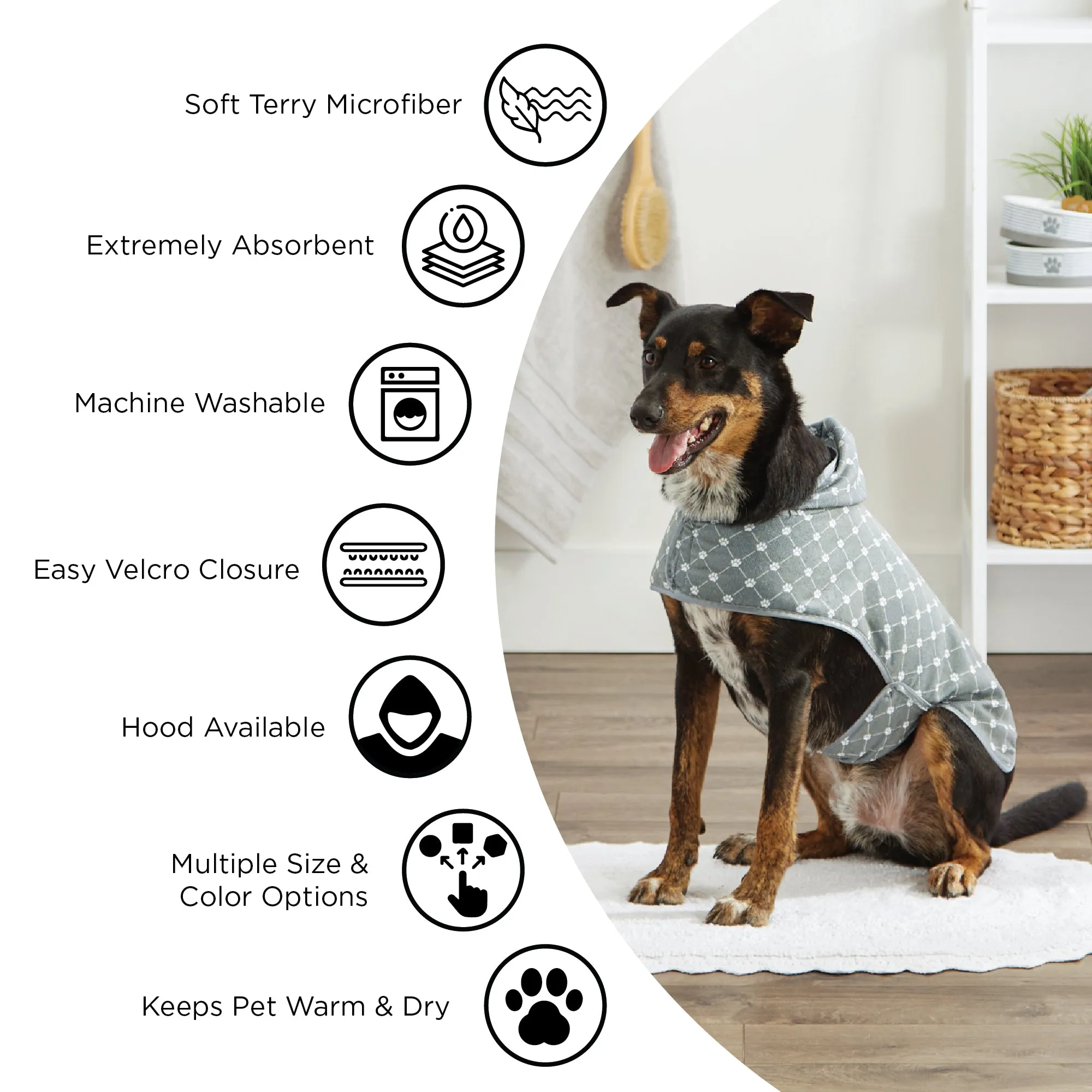 Bone Dry Terry Microfiber Pet Robe, Embroidered Paw Print - Lettuce Green - X- Small, up to 10 Lbs