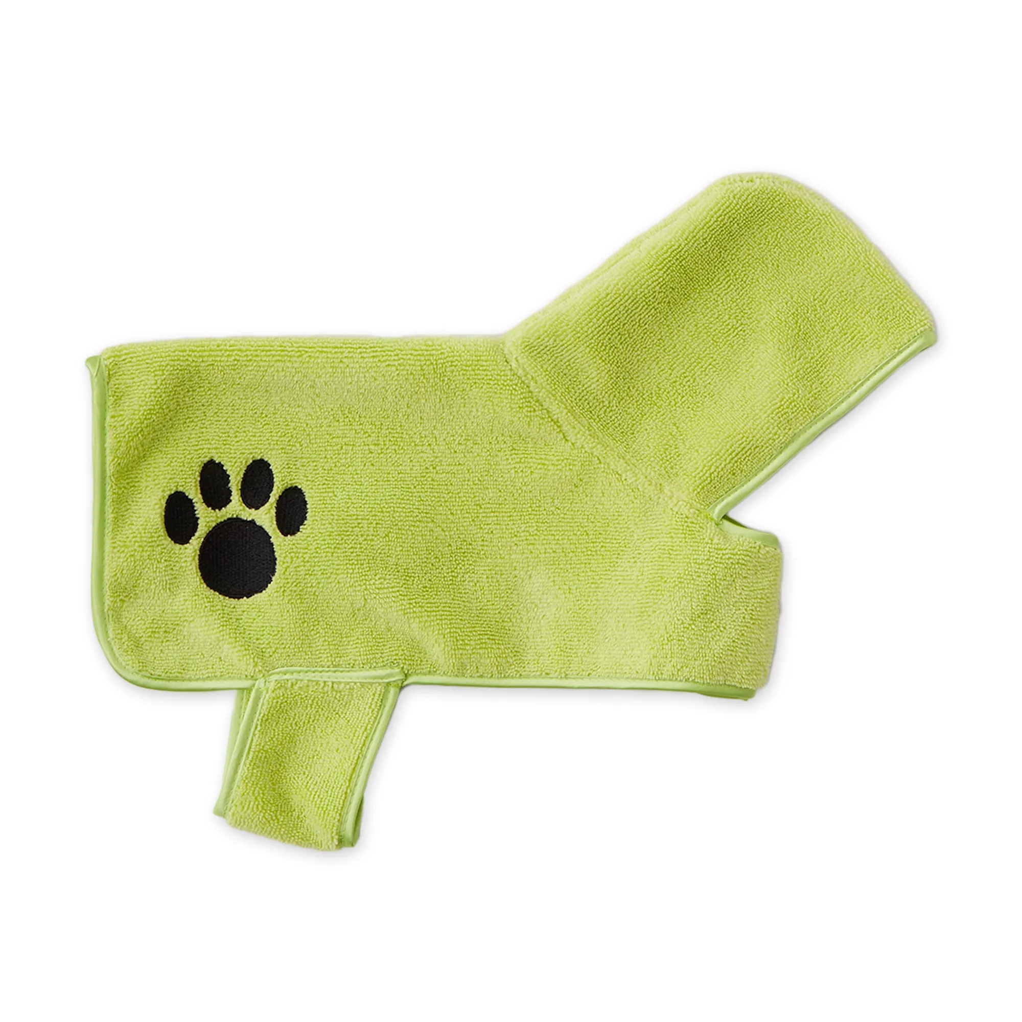 Bone Dry Terry Microfiber Pet Robe, Embroidered Paw Print - Lettuce Green - X- Small, up to 10 Lbs