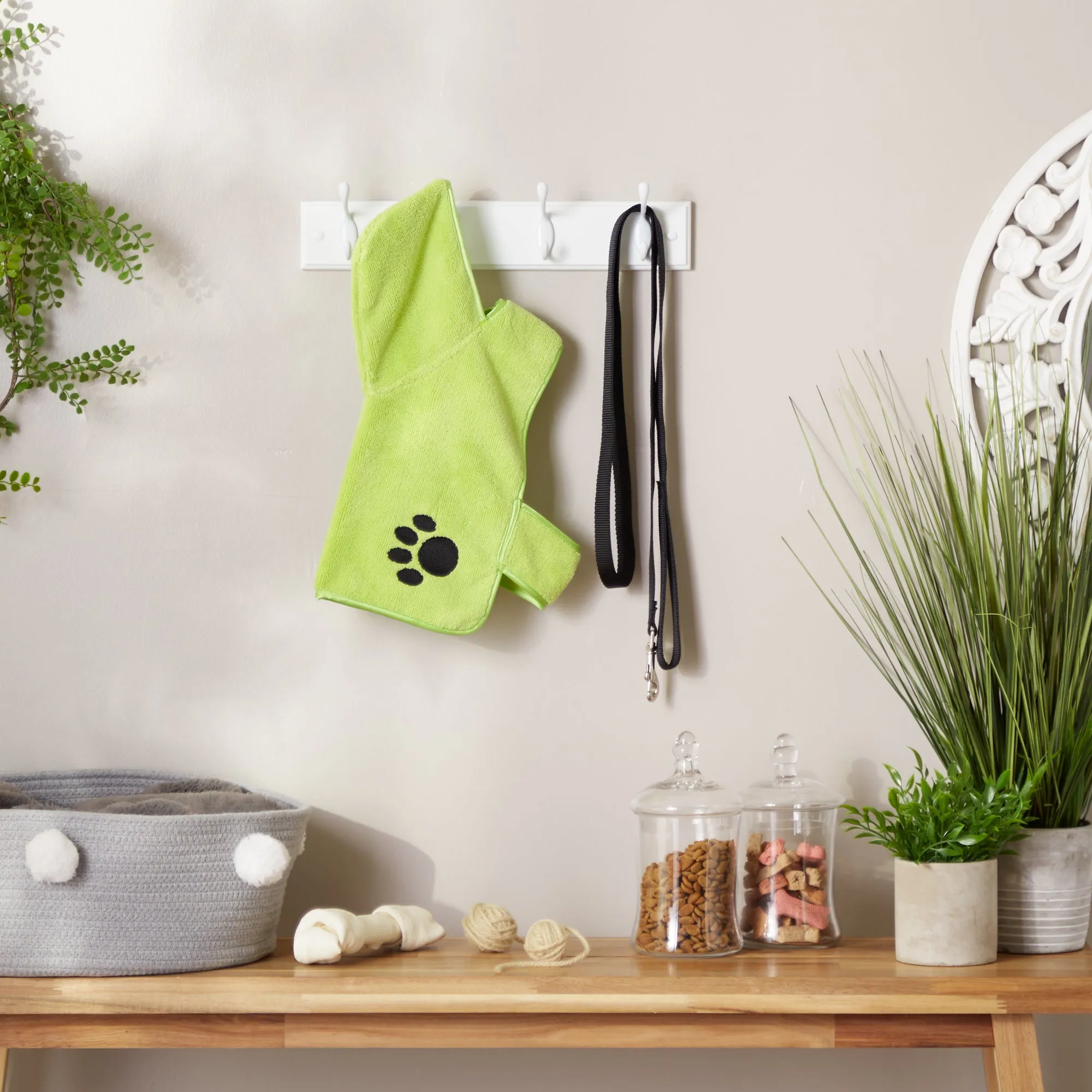 Bone Dry Terry Microfiber Pet Robe, Embroidered Paw Print - Lettuce Green - X- Small, up to 10 Lbs