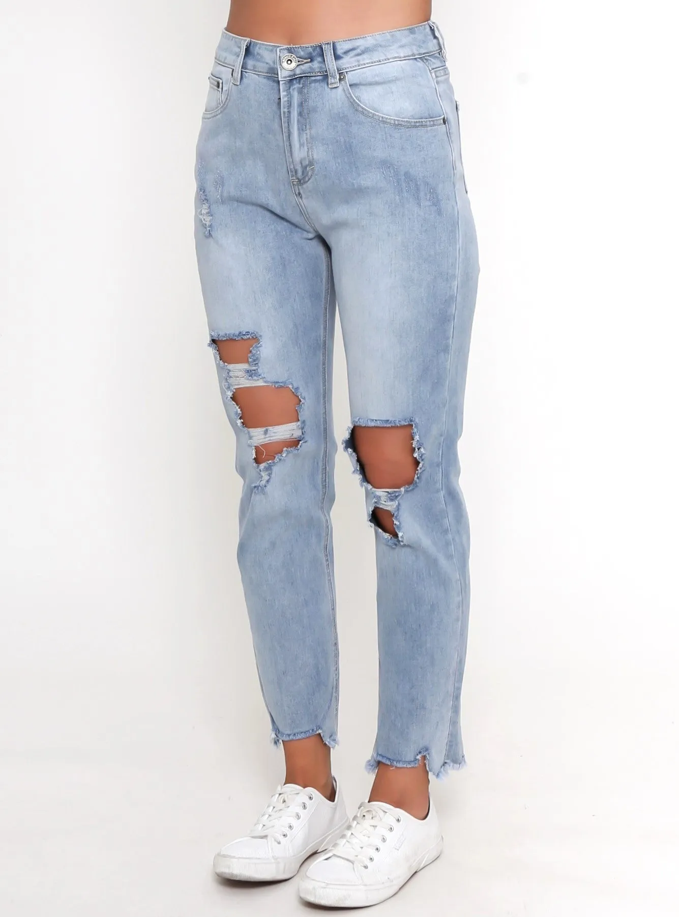 Boyfriend Distressed Jeans - Blue