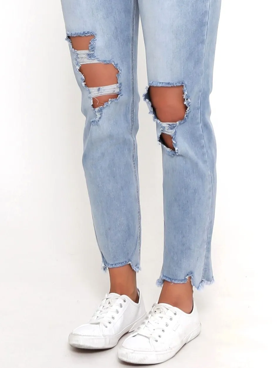 Boyfriend Distressed Jeans - Blue