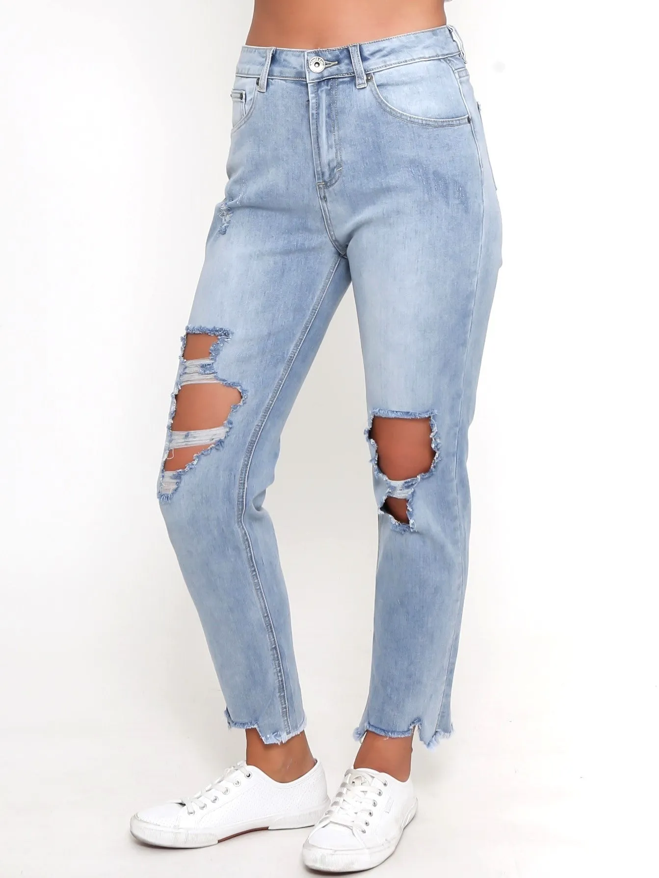Boyfriend Distressed Jeans - Blue