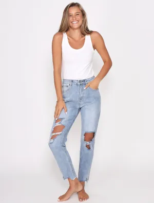 Boyfriend Distressed Jeans - Blue