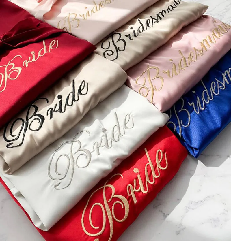 Bridesmaid Gifts Silk Bridal Robe Bridesmaid Robes Embroidered Bride Robe