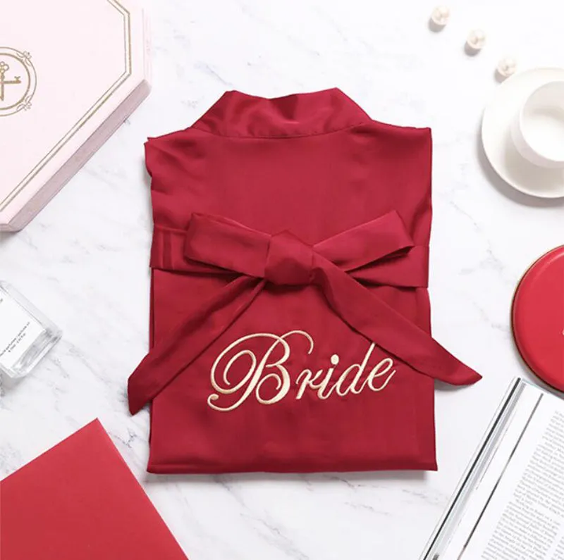 Bridesmaid Gifts Silk Bridal Robe Bridesmaid Robes Embroidered Bride Robe