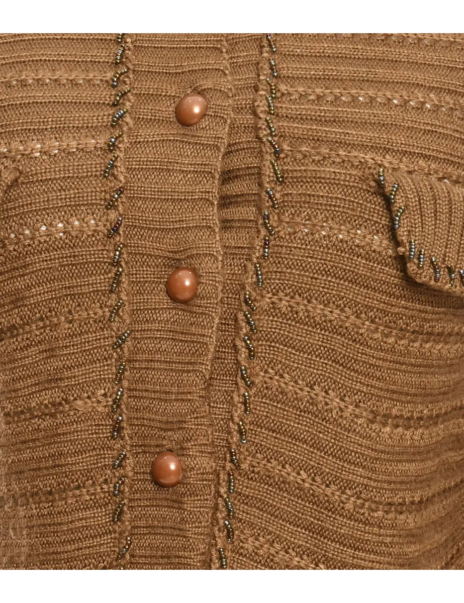 Brown Button Front Cardigan - S