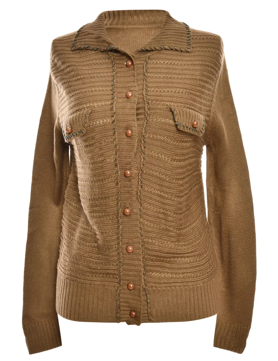 Brown Button Front Cardigan - S
