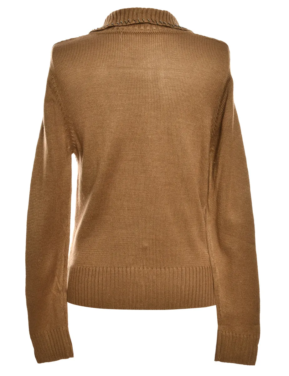 Brown Button Front Cardigan - S