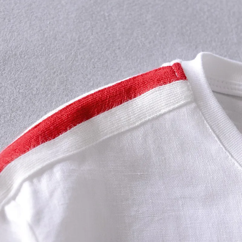 Casual line t-shirt Men Embroidery Breathable Round Neck