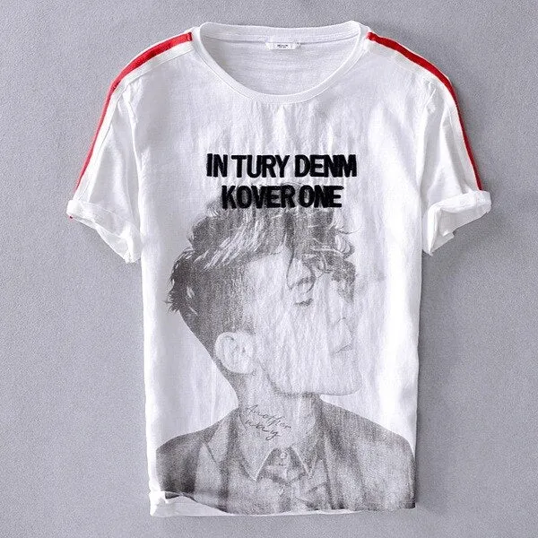Casual line t-shirt Men Embroidery Breathable Round Neck
