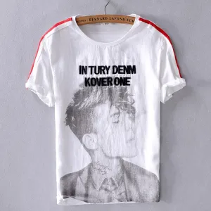 Casual line t-shirt Men Embroidery Breathable Round Neck