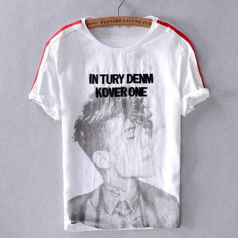 Casual line t-shirt Men Embroidery Breathable Round Neck