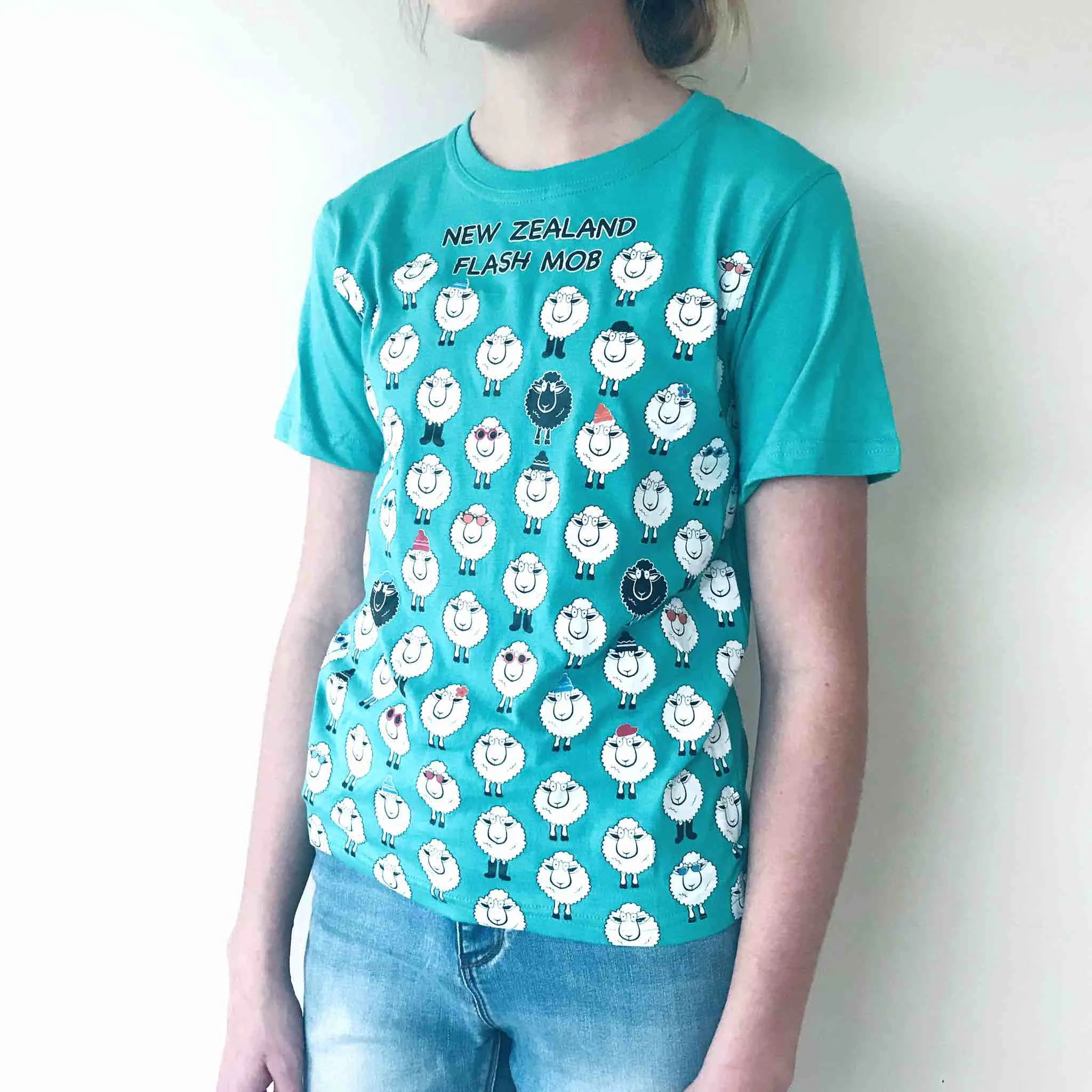 Childrens New Zealand T Shirt - Sheep Flash Mob