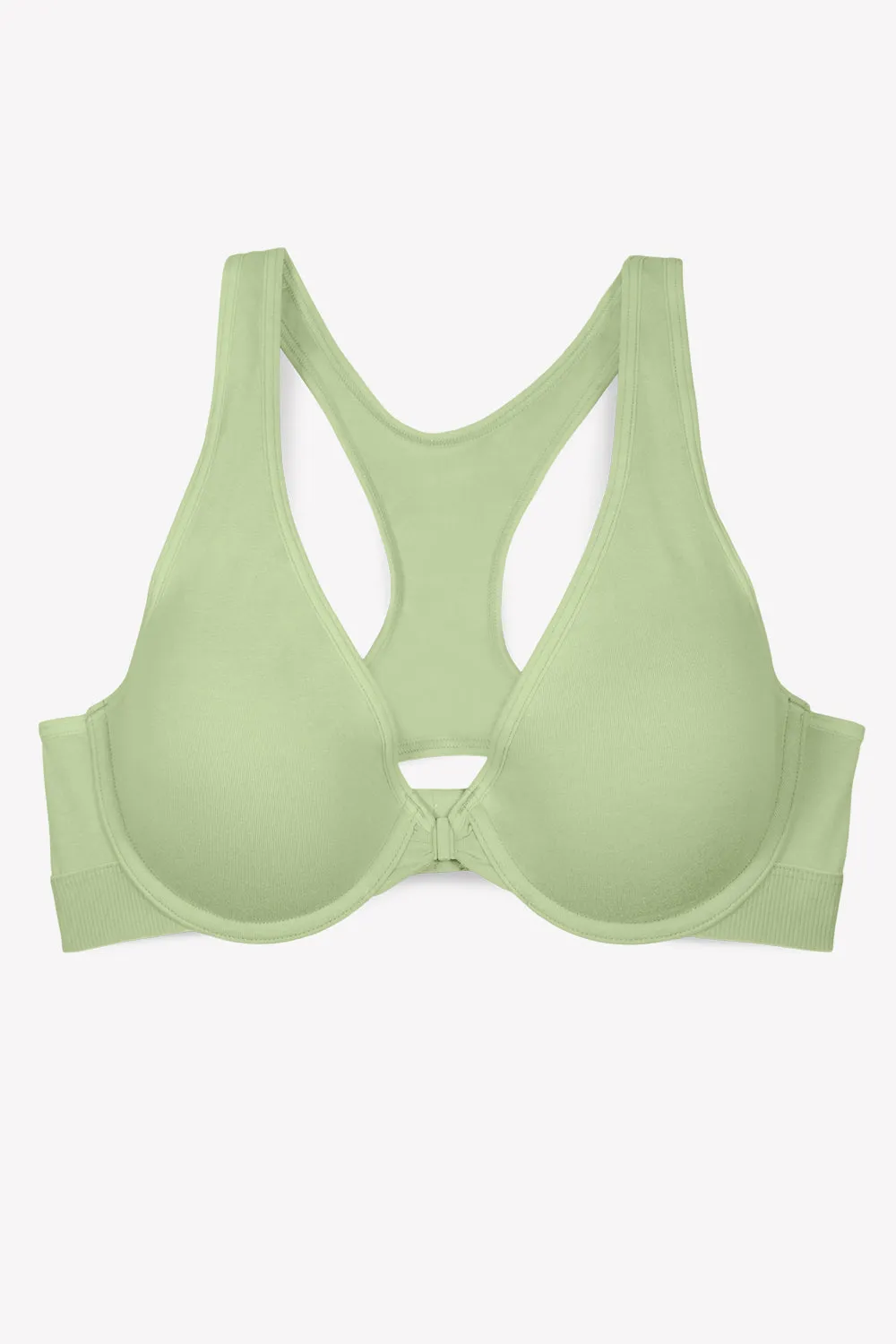 Comfort Cotton Front & Back Close Racerback Bra | Glass Green