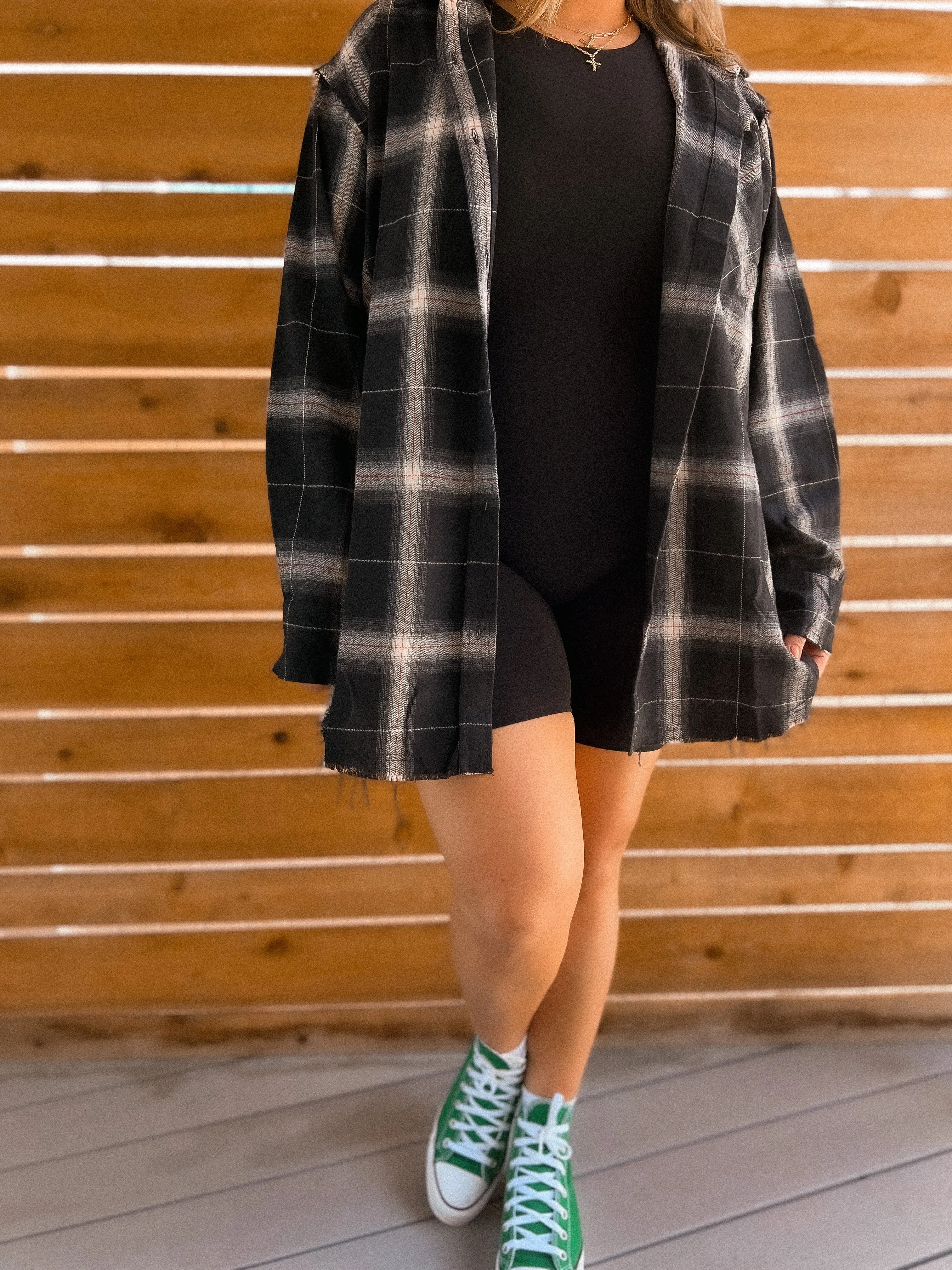 Cool & Edgy oversized boyfriend flannel *BLACK*