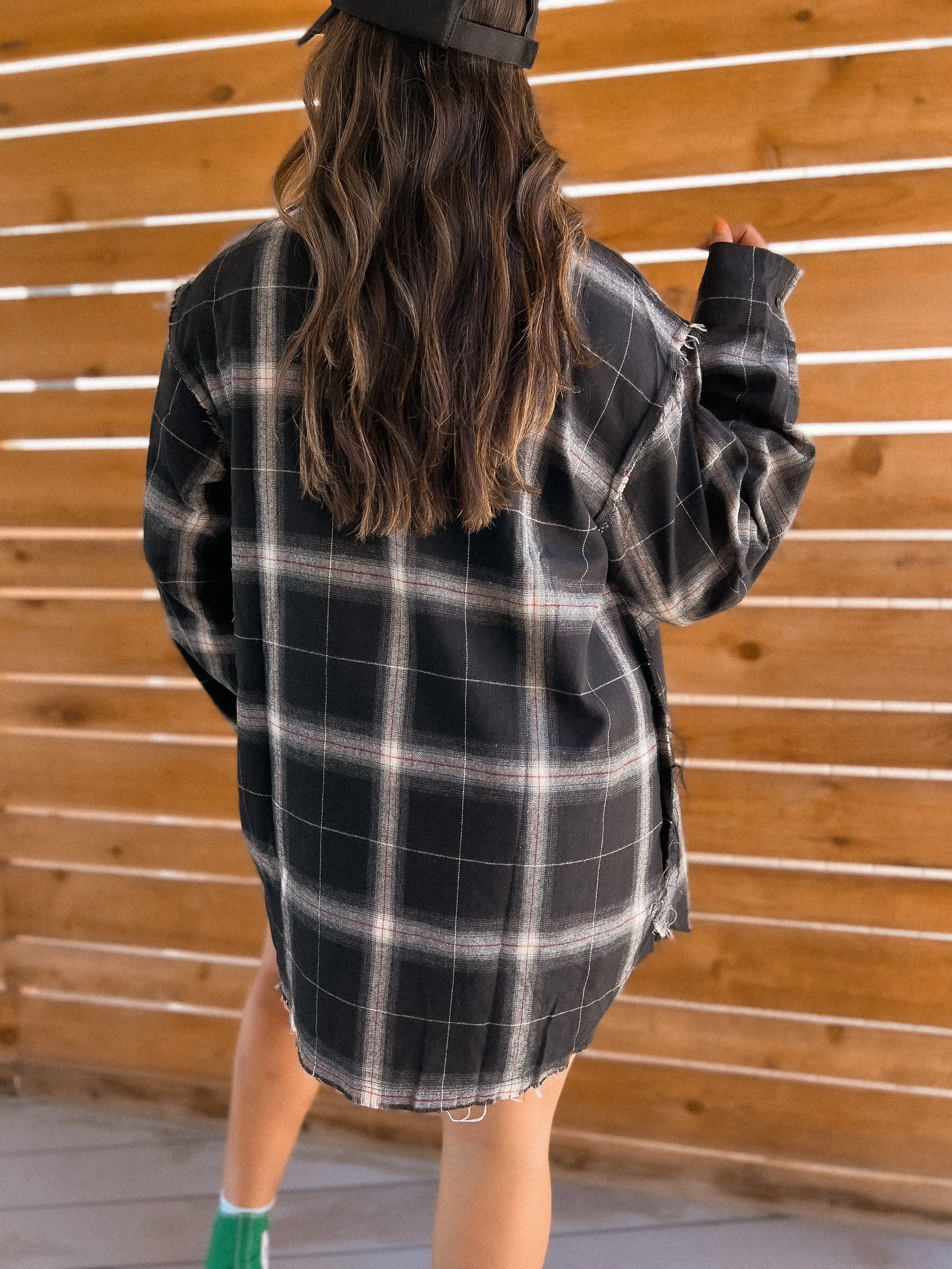 Cool & Edgy oversized boyfriend flannel *BLACK*