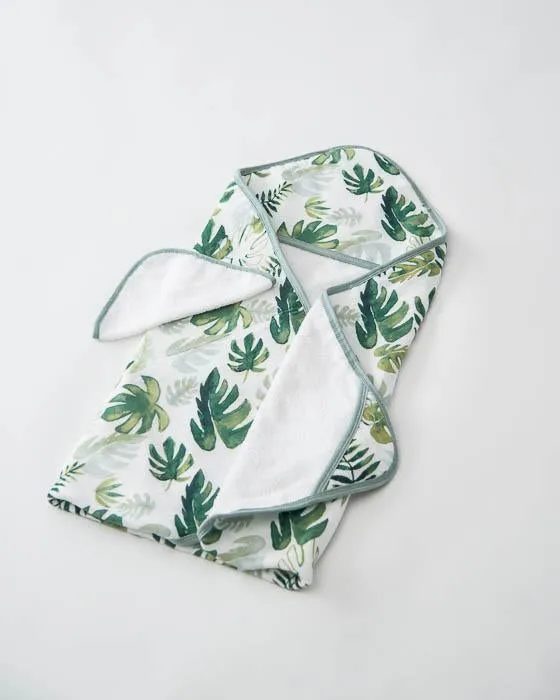 Cotton Hooded Towel   Washcloth Set - Tropical Leaf by Little Unicorn