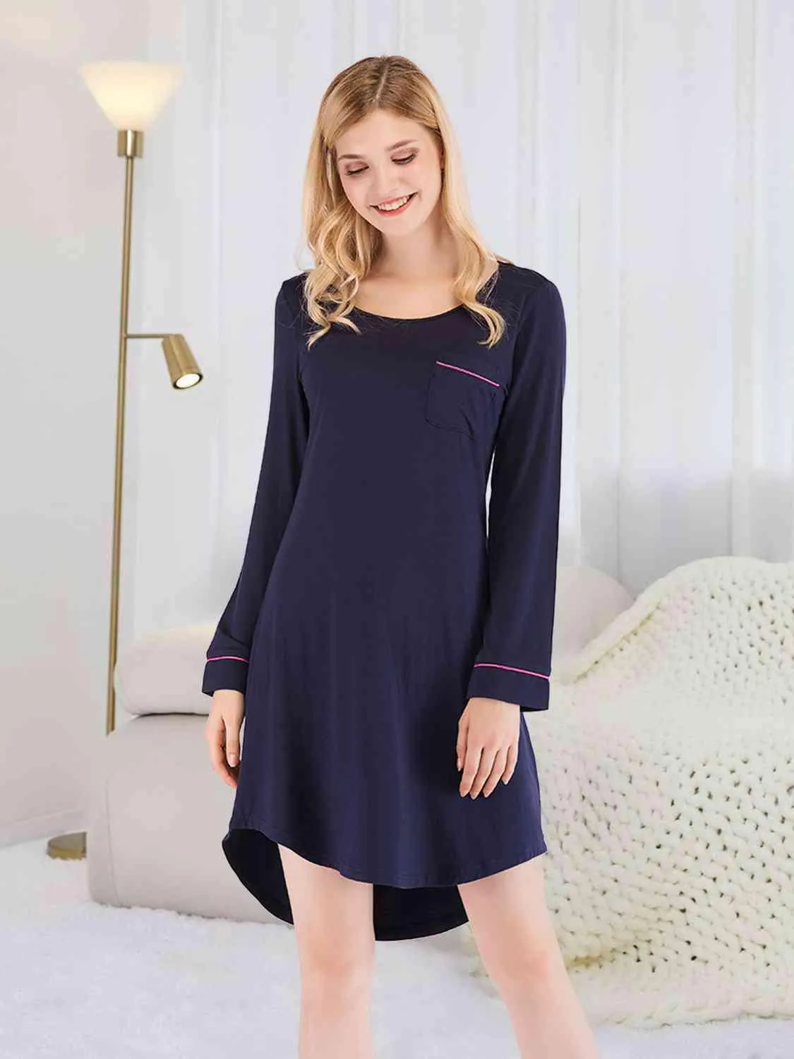 Cozy Sheer Night Dress with Round Neck