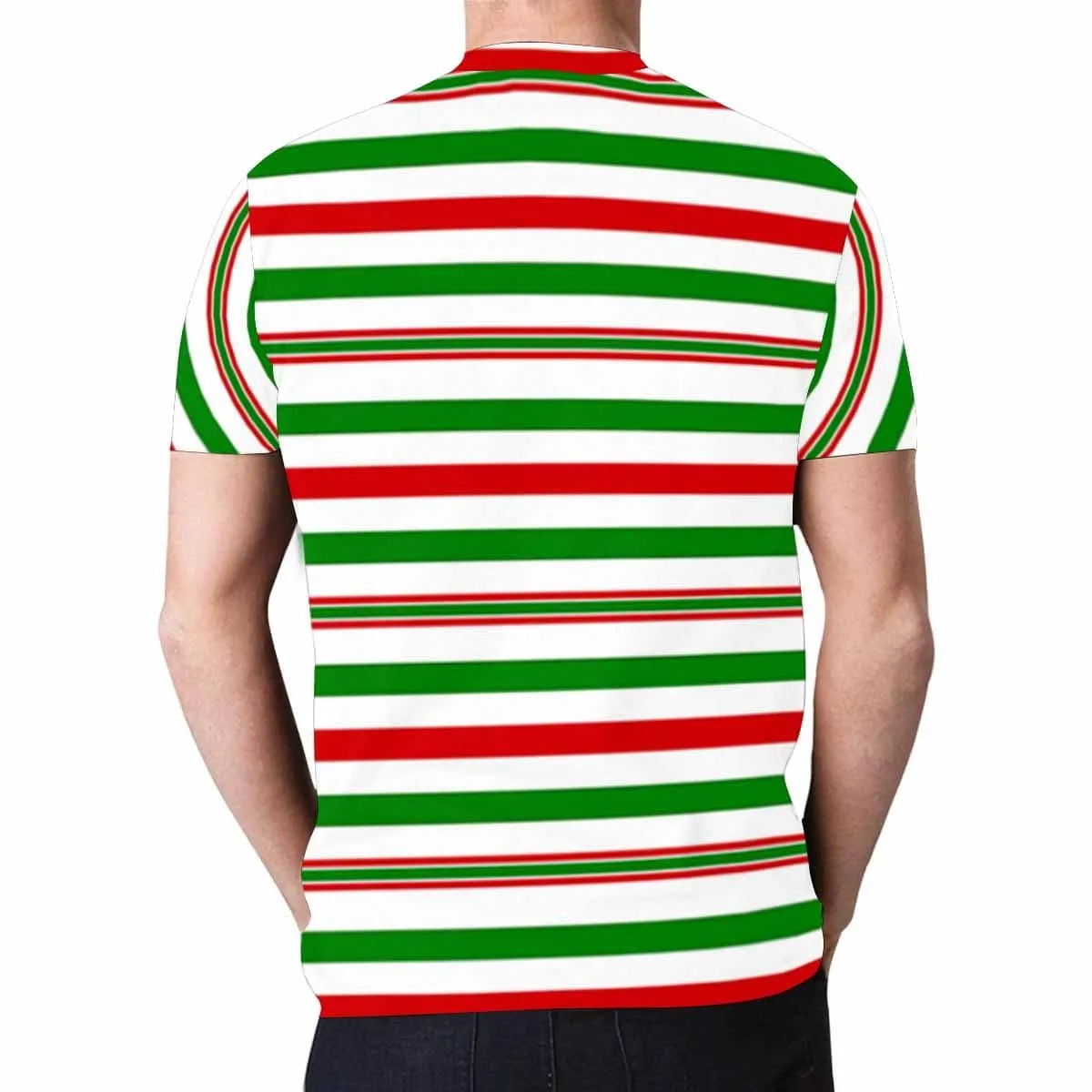 Custom Face Shirts Christmas Red&Green Stripe Print Men's All Over Print T-shirt with Unique Personalized Picture