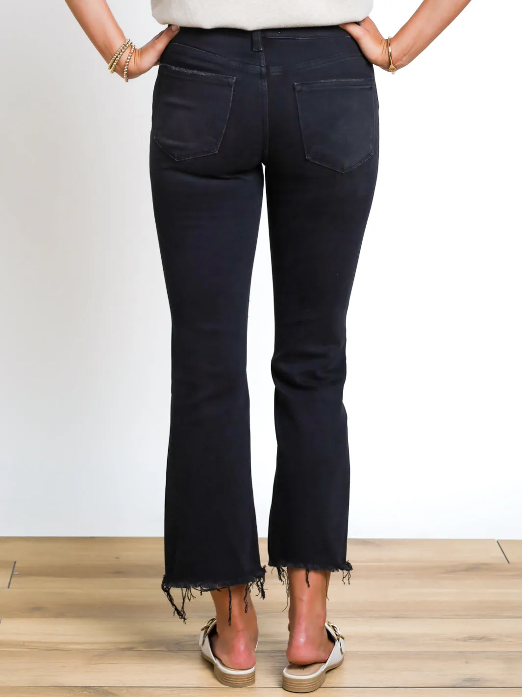Deanna Mid Rise Distressed Crop Flare Jeans