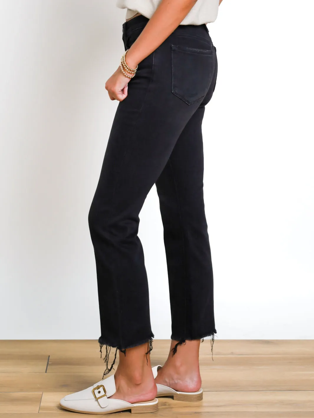Deanna Mid Rise Distressed Crop Flare Jeans