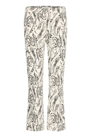 DECKA Cropped Cotton Paisley Trousers in Cream