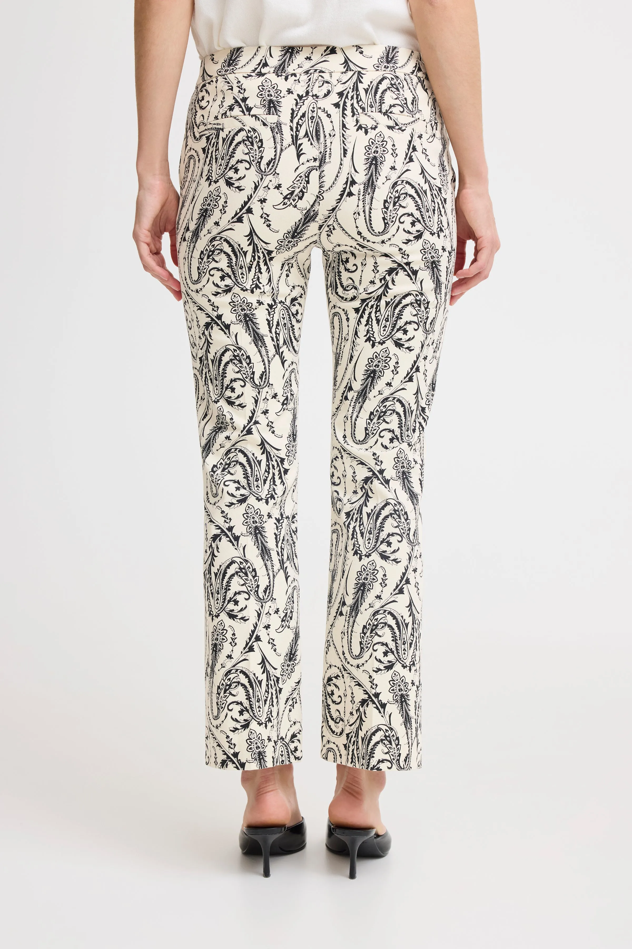 DECKA Cropped Cotton Paisley Trousers in Cream