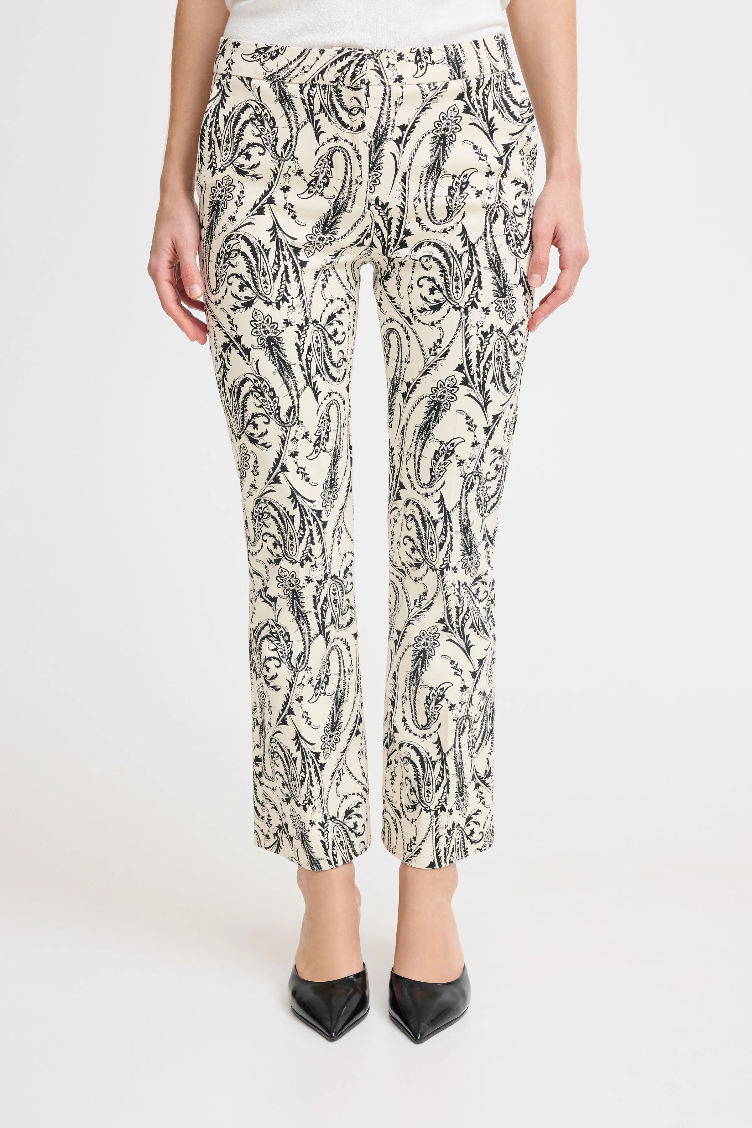 DECKA Cropped Cotton Paisley Trousers in Cream