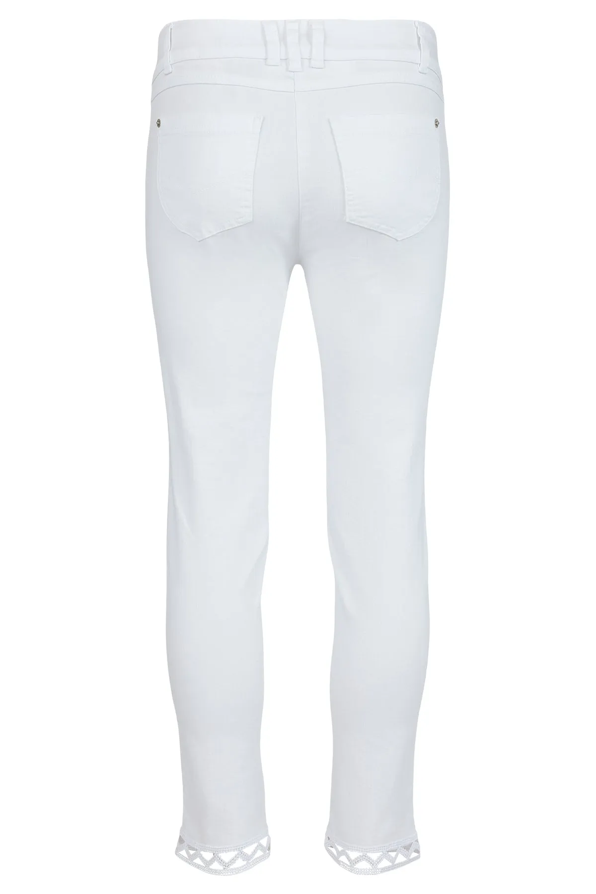 'Elena' White Jeans With Crochet Hem