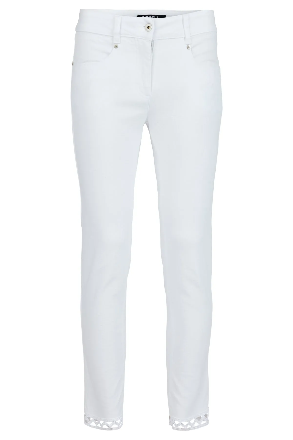 'Elena' White Jeans With Crochet Hem