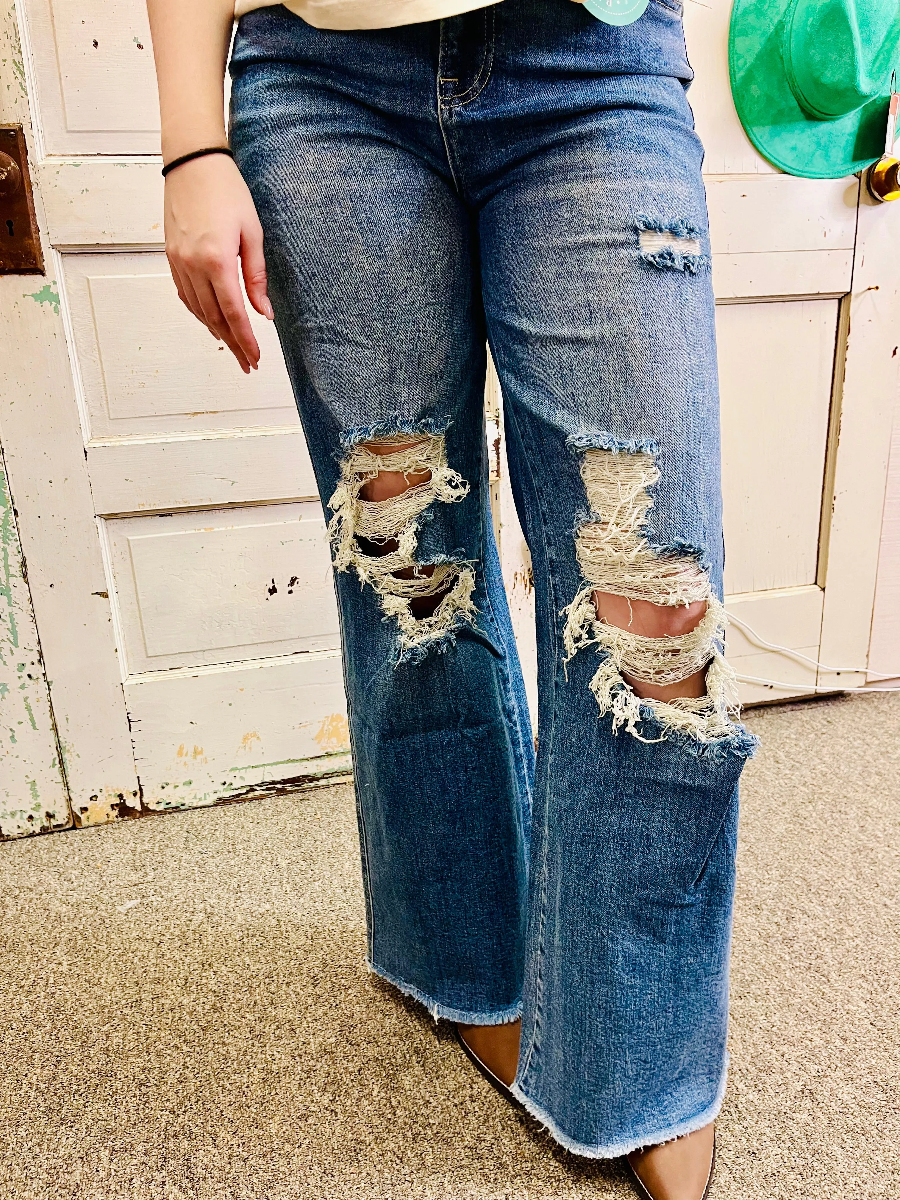 Eli distressed wide leg jeans