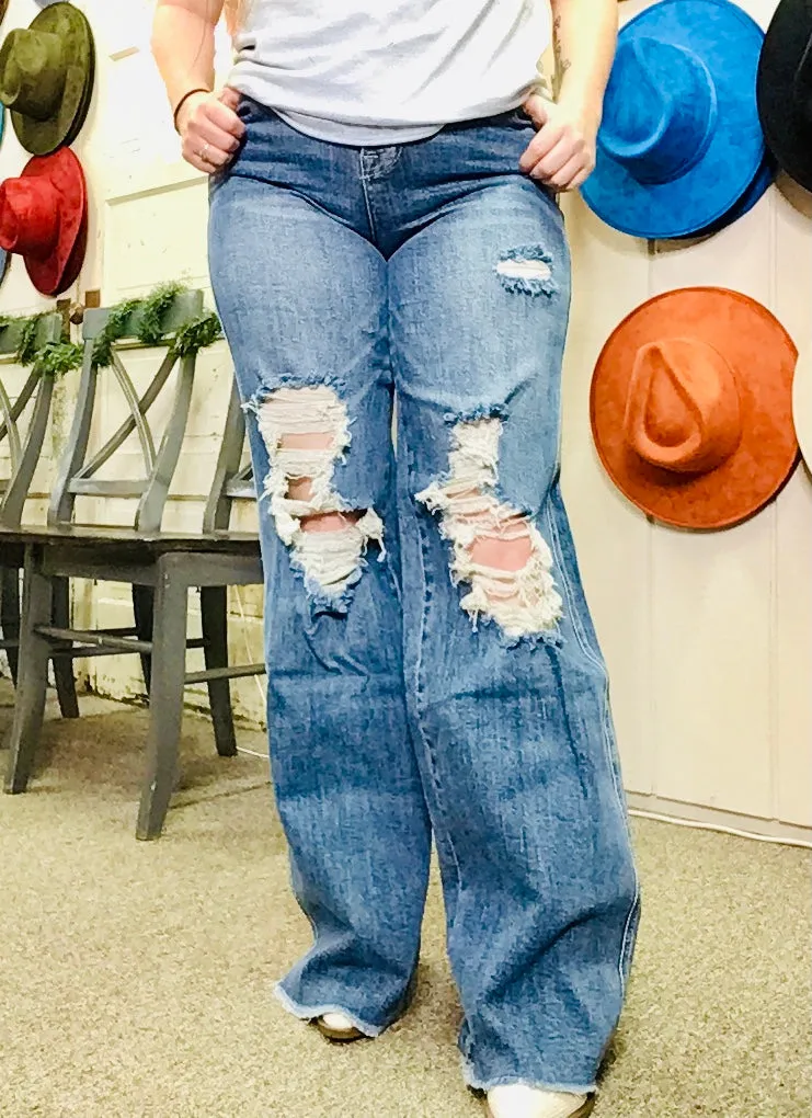 Eli distressed wide leg jeans