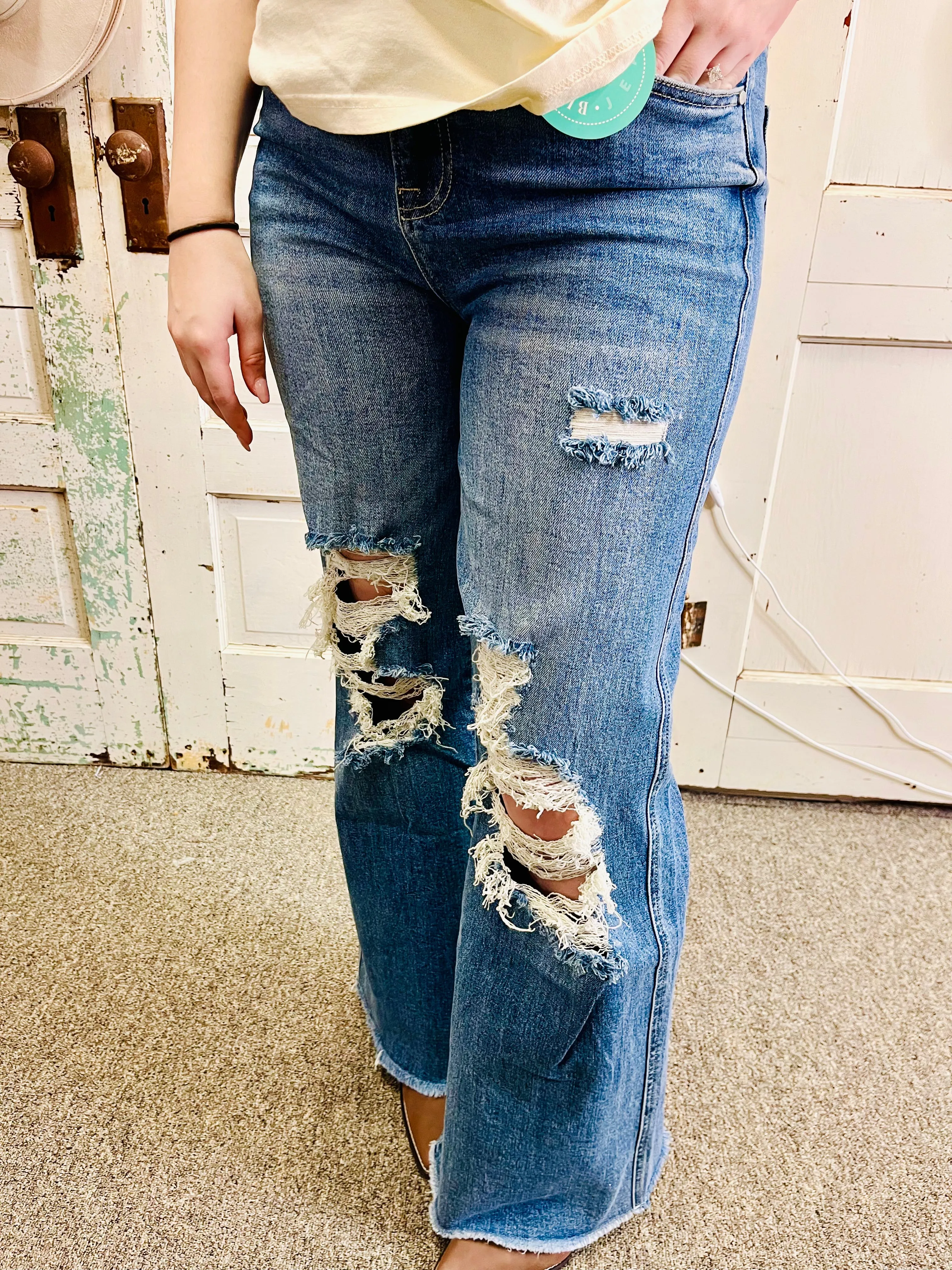 Eli distressed wide leg jeans