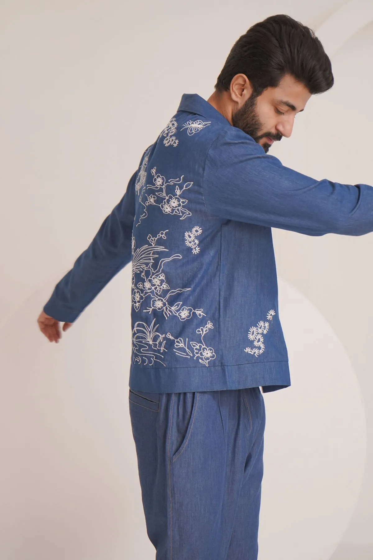 Embroidered Denim Blue Shirt
