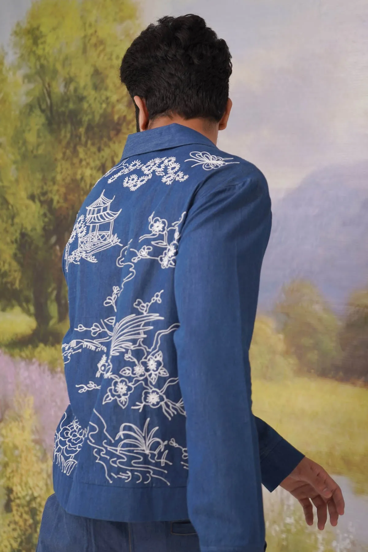Embroidered Denim Blue Shirt