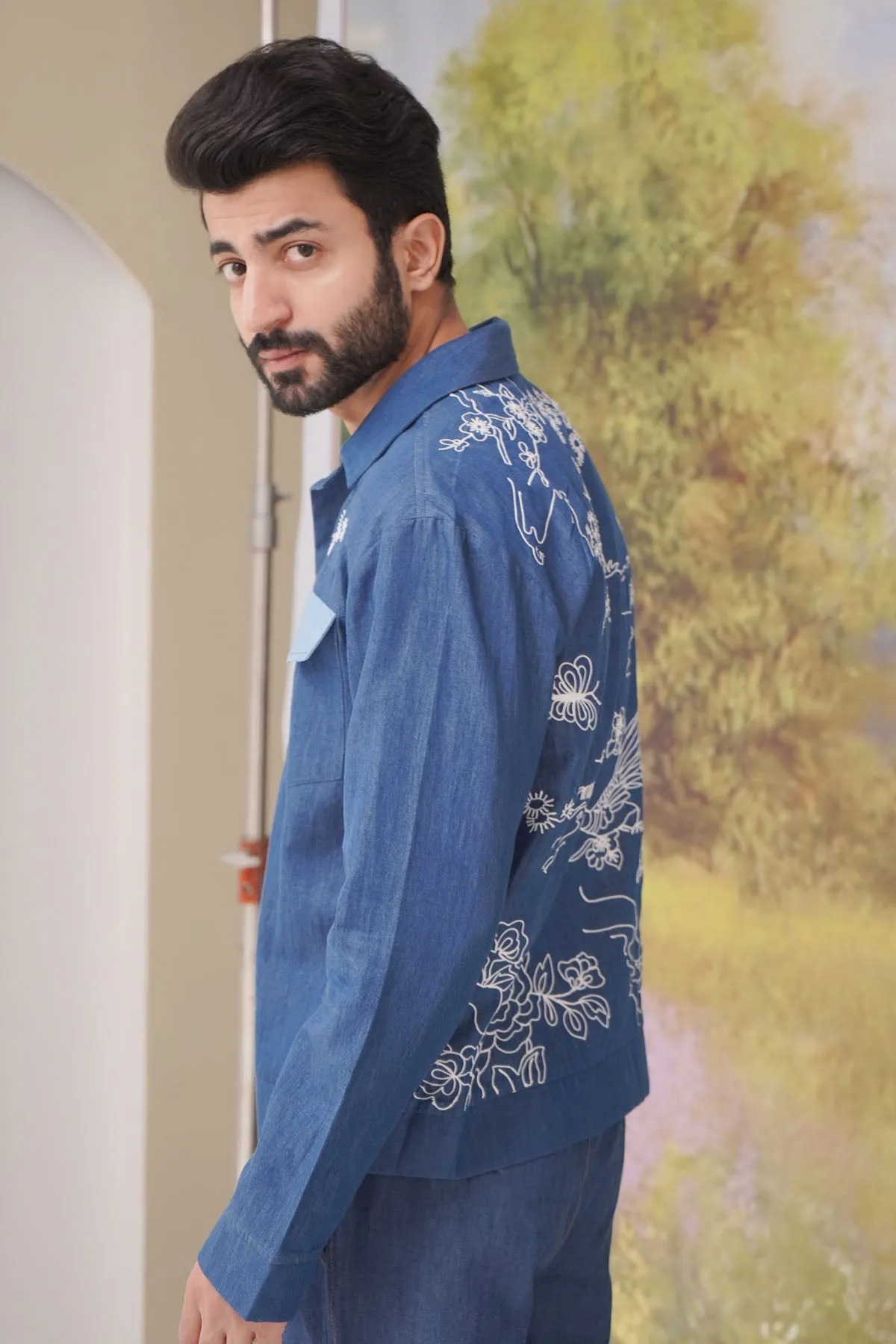 Embroidered Denim Blue Shirt