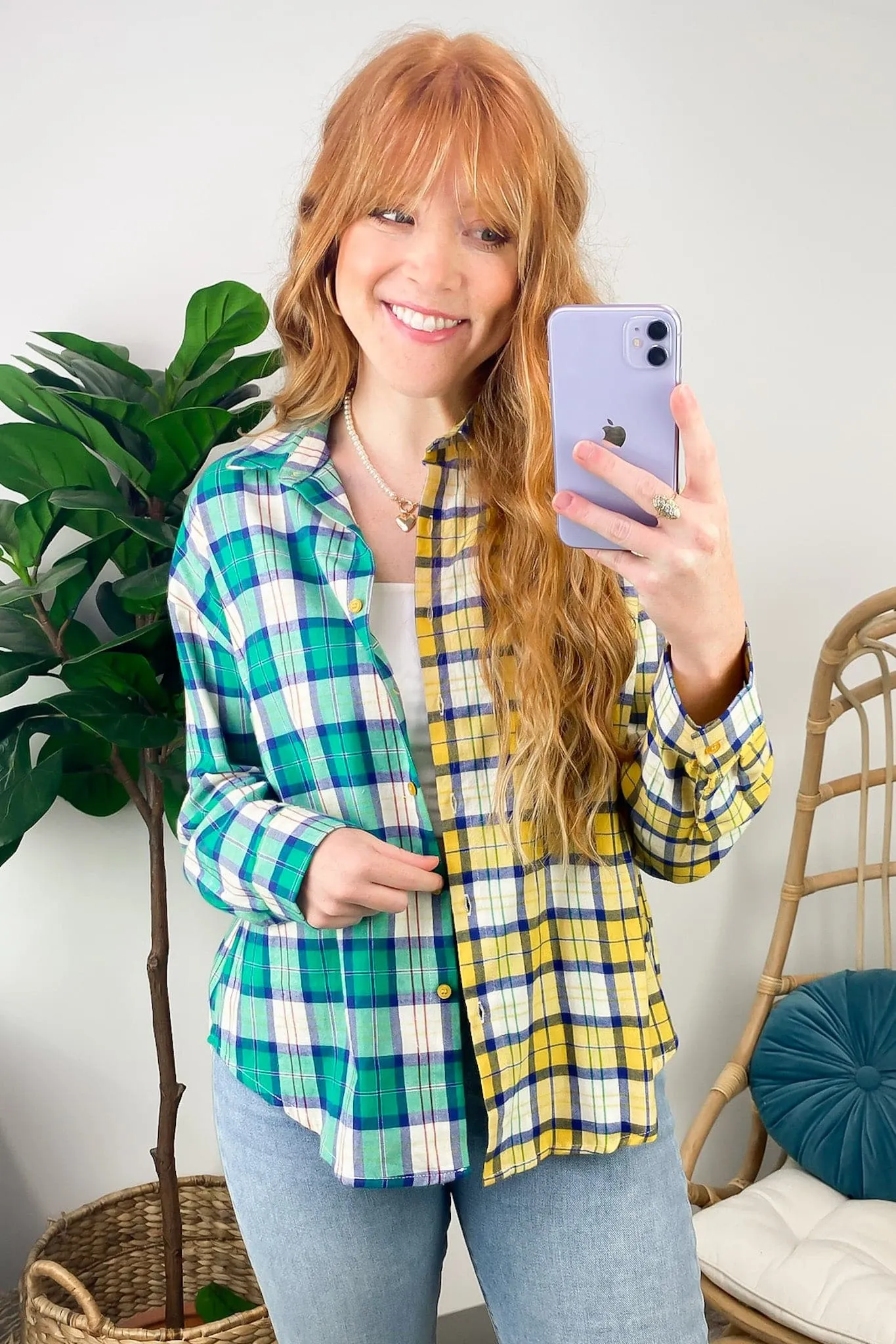 Fionnah Plaid Contrst Button Down Top - FINAL SALE