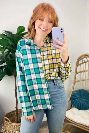 Fionnah Plaid Contrst Button Down Top - FINAL SALE